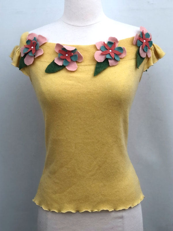 Off-Shoulder Flower Sweater